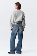 Grey Melange - Boxy Cropped Cotton Sweatshirt - 3