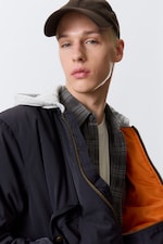 Dark Navy Blue - Loose Hooded Bomber Jacket - 3