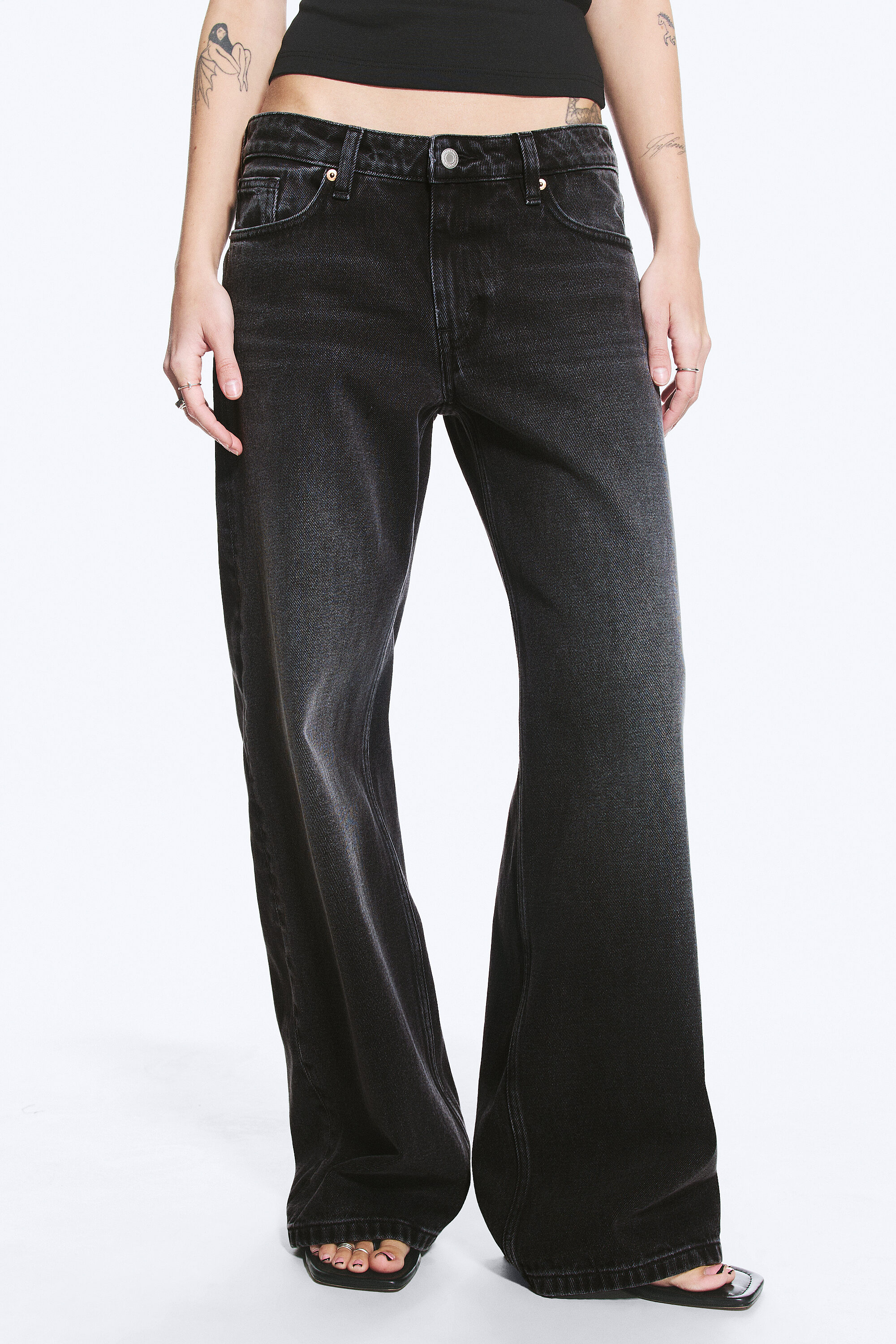 imoo low rise loose wide jeans - Washed Black | Weekday WW