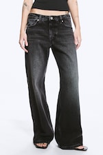 Washed Black - Imoo Low Rise Loose Wide Jeans - 1
