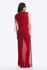 Leuchtendes Rot - Ärmelloses Maxikleid mit U-Boot-Ausschnitt - 2