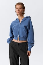 Washed Blue - Cropped Boxy Zip Hoodie - 0