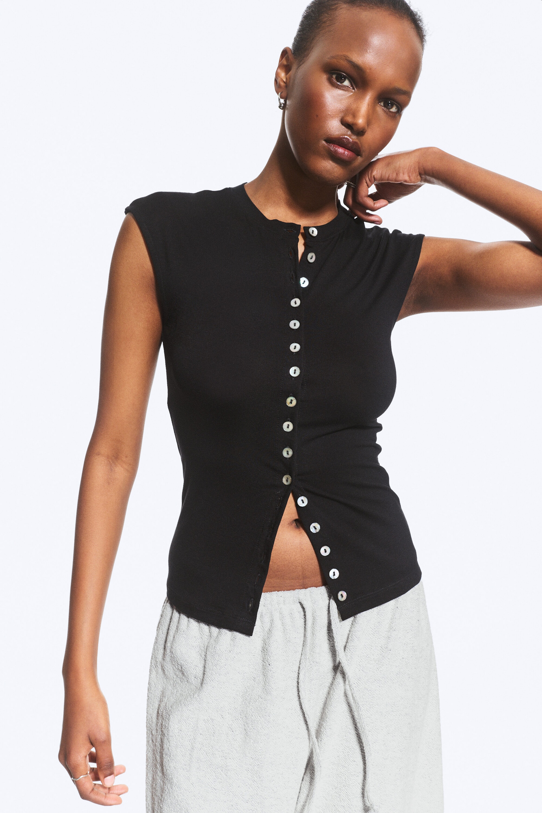 Black - Pearl Buttons - Pearl Button Up Top - 1