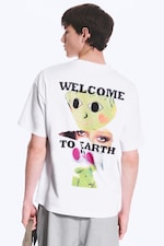 White - Welcome To Earth - T-shirt met boxy pasvorm en grafische print - 0