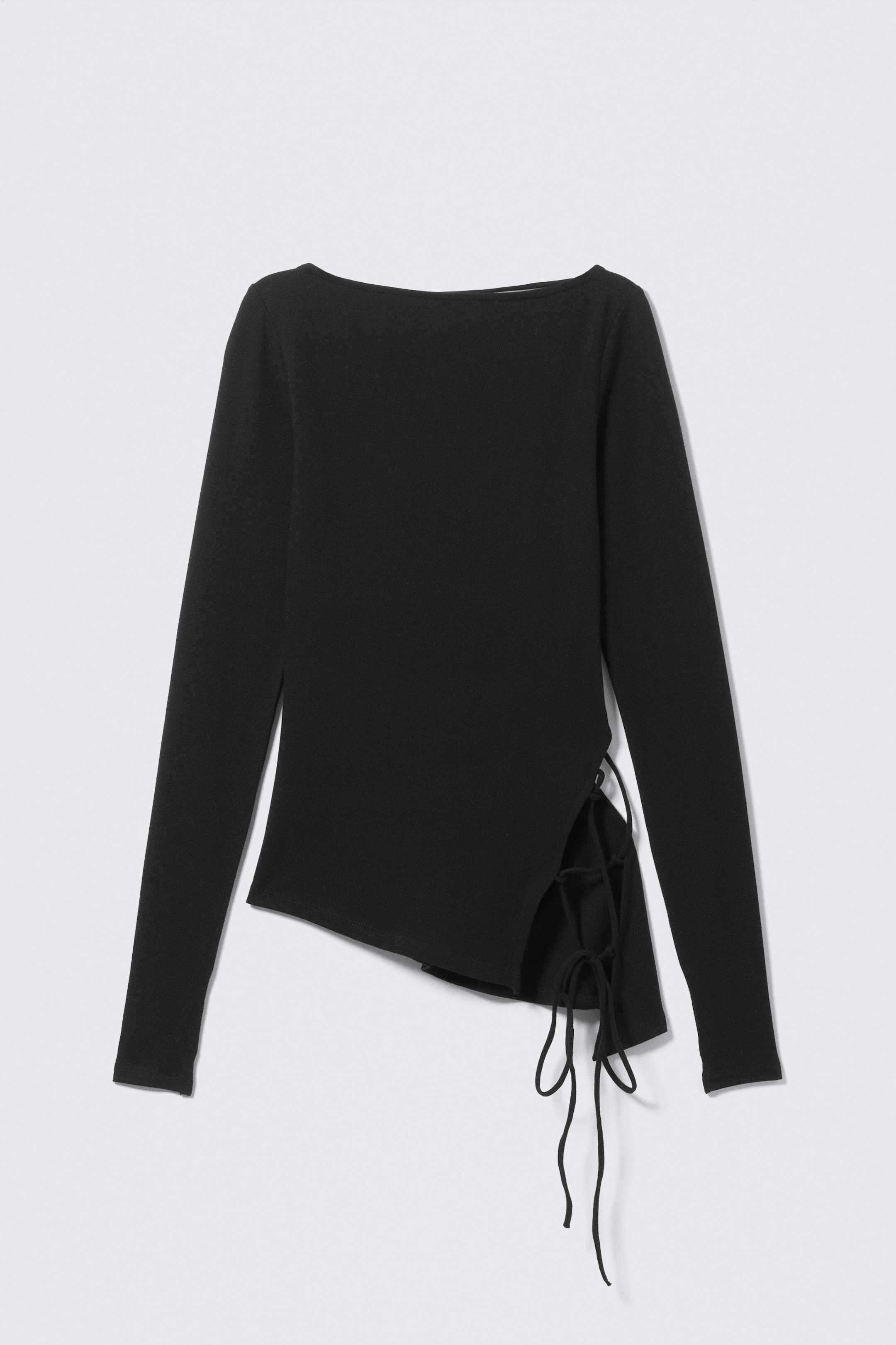 Schwarz - Asymmetrisches Langarmtop mit gekreuztem Rücken - 1