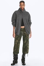 Dark Grey Melange - Funnel neck pile jacket - 2
