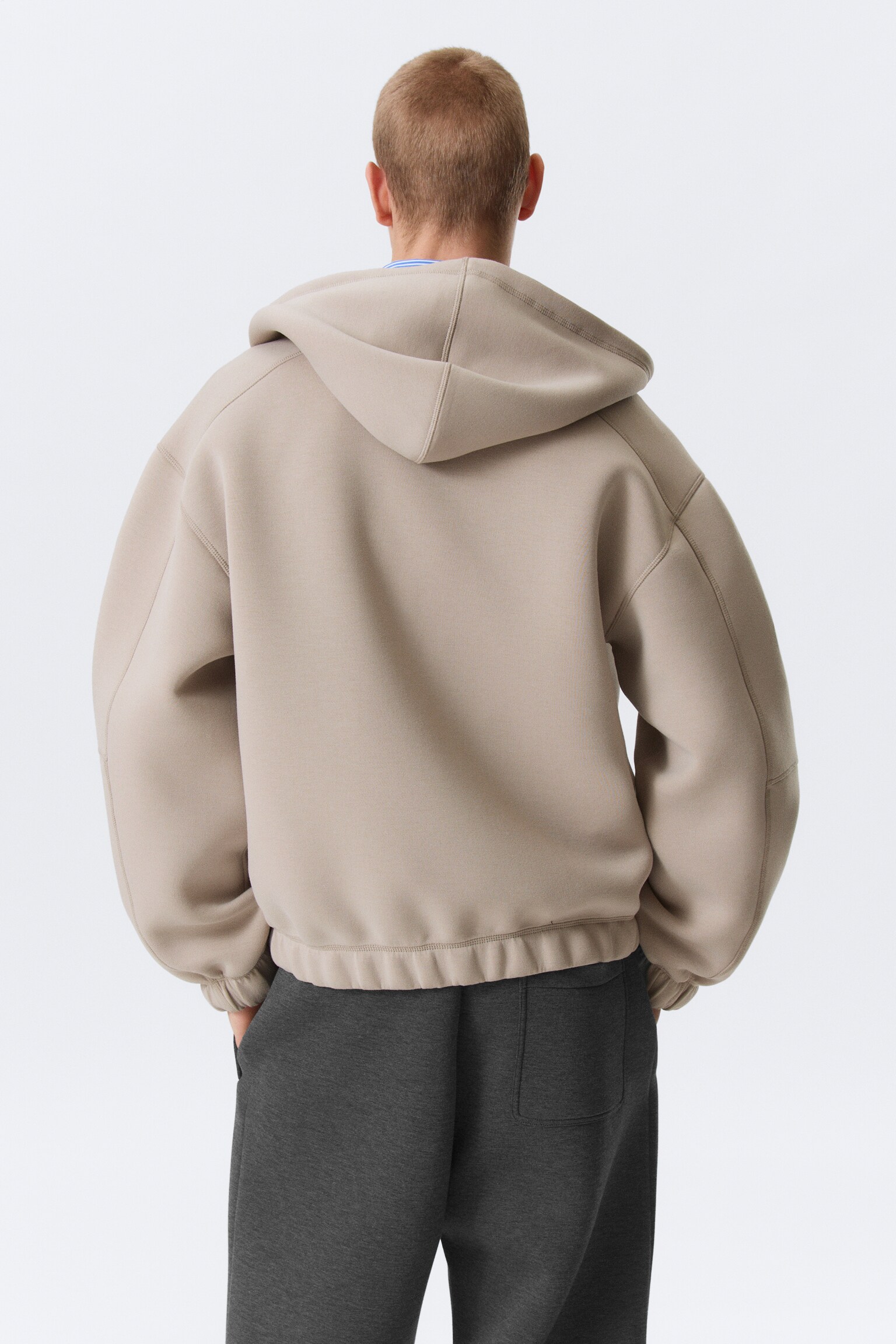 Bluza z kapturem scuba z suwakiem Loose High-Neck - Light Dusty Mole/Czarny - 4