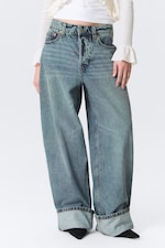 Blue - Fold Up - Peggy Low Rise Loose Baggy Leg Jeans - 1
