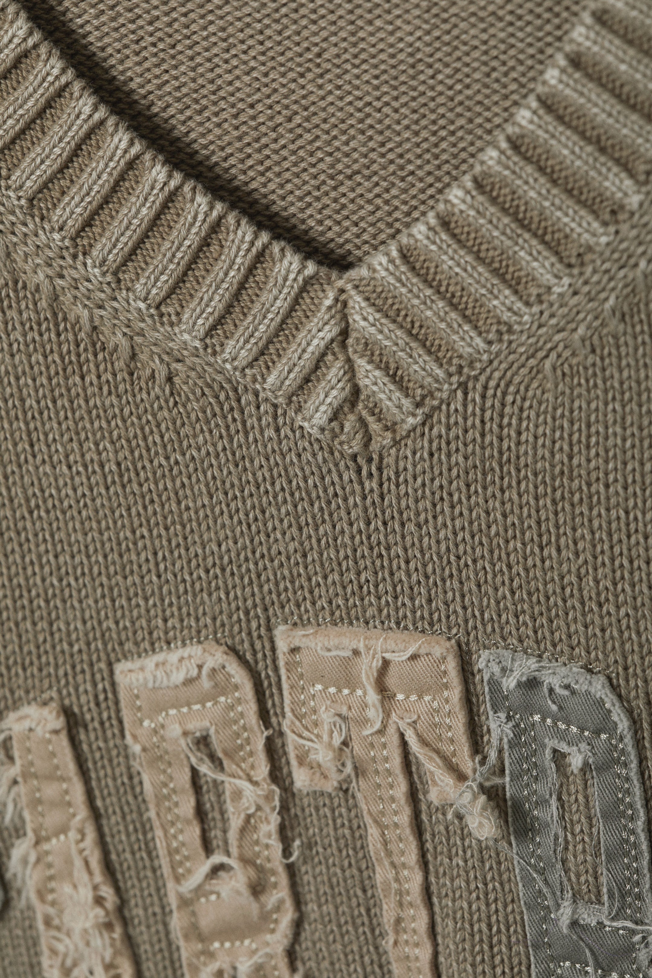 Washed Beige - Heartbeat - Knitted Patch-Print Cotton Sweater - 2