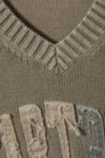 Washed Beige - Heartbeat - Knitted Patch-Print Cotton Sweater - 1