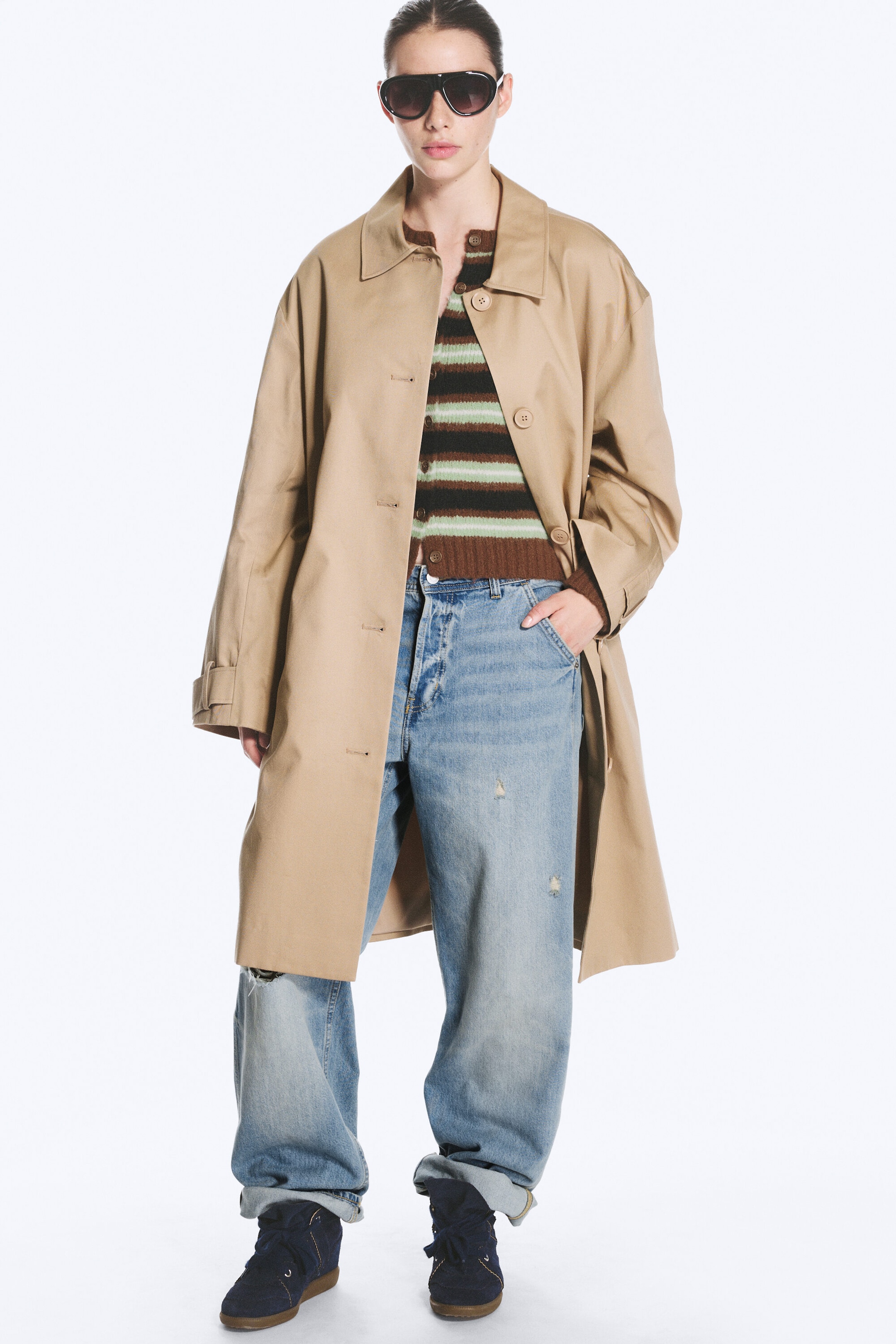 Beige - Ruimvallende single-breasted carcoat - 1