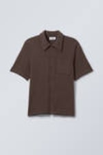 Dark Brown - Shrunken Short Sleeve Shirt - 0