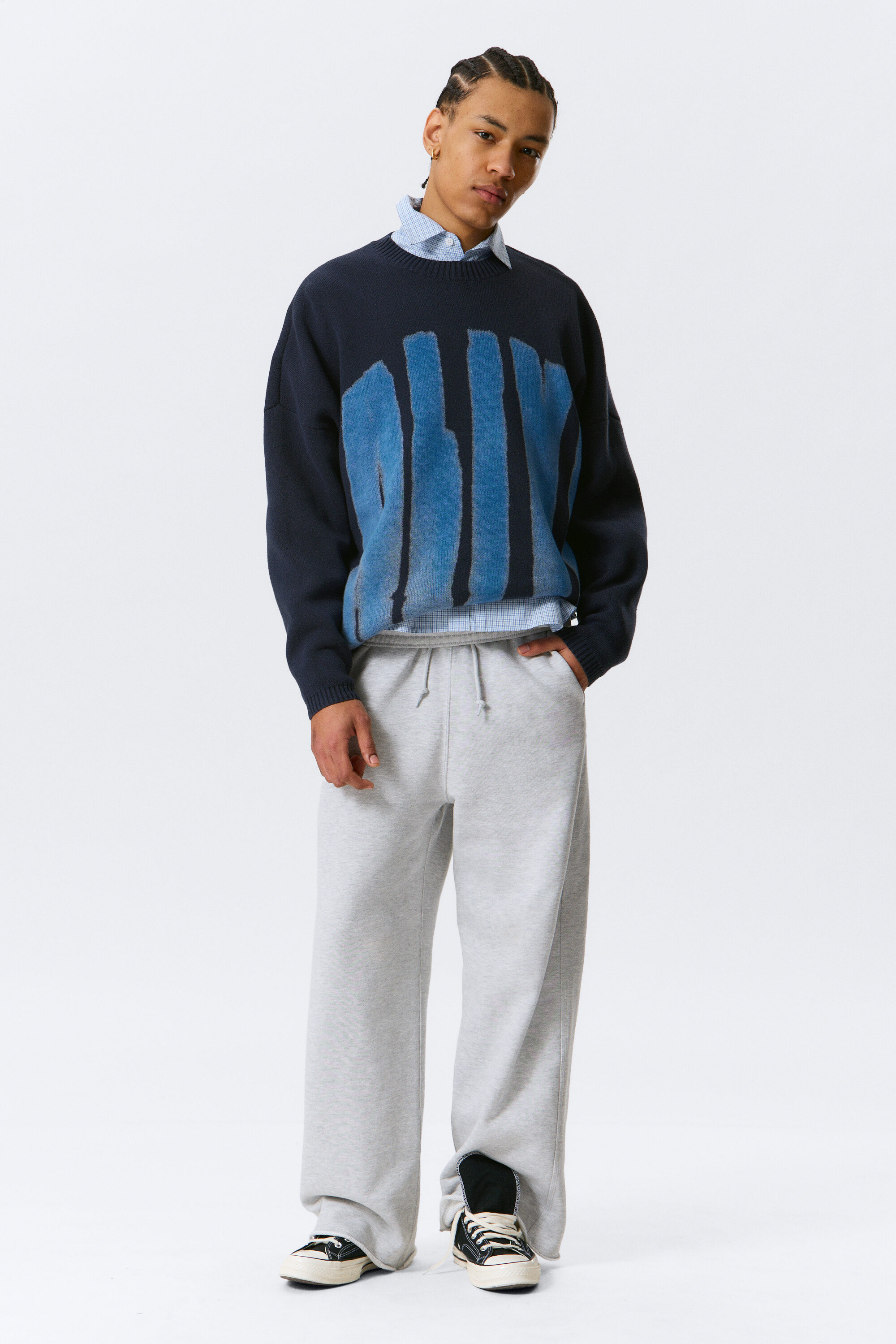 oversized graphic knitted cotton sweater - Navy Blue - Alive