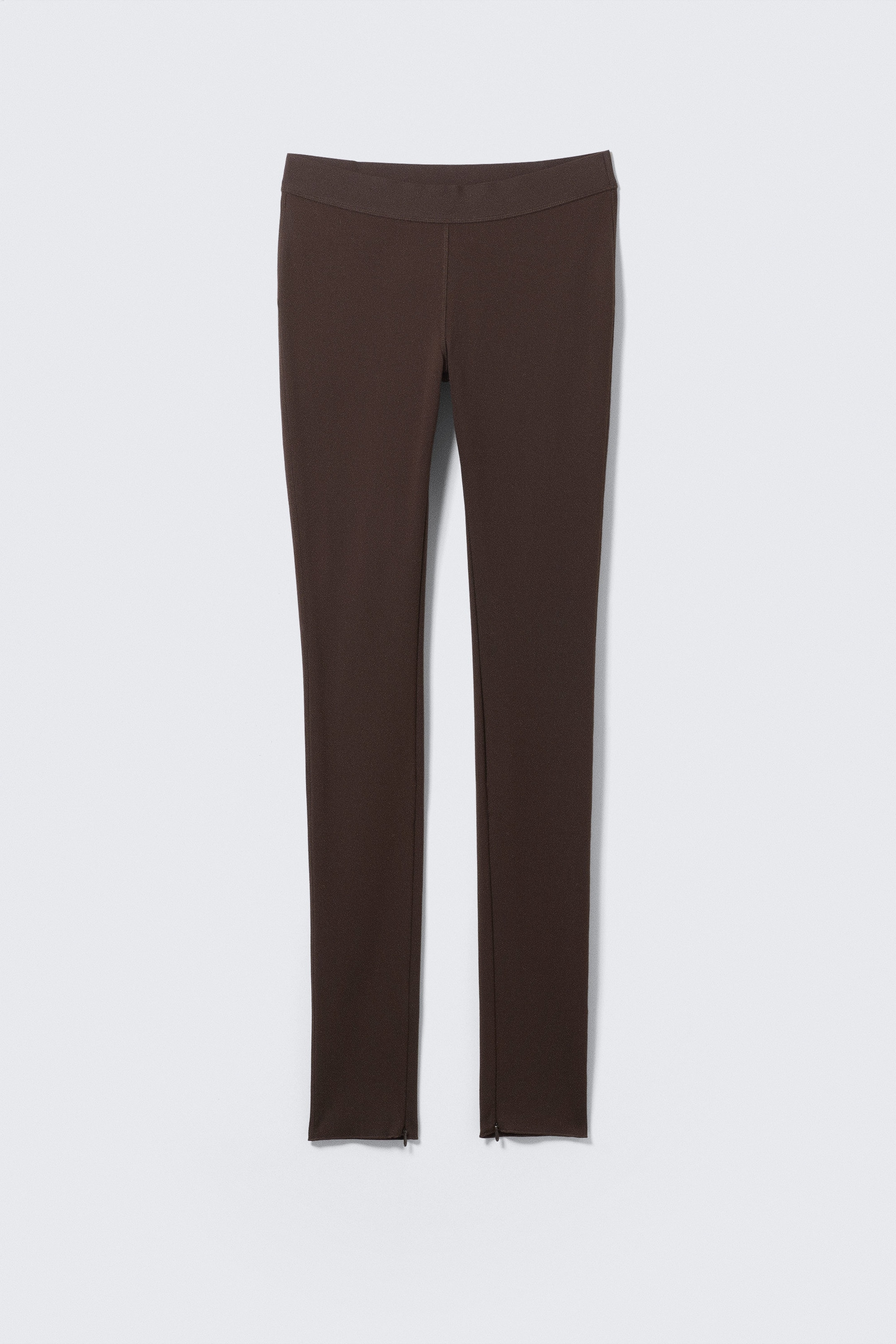 Marron foncé - Pantalon stretch zippé - 1