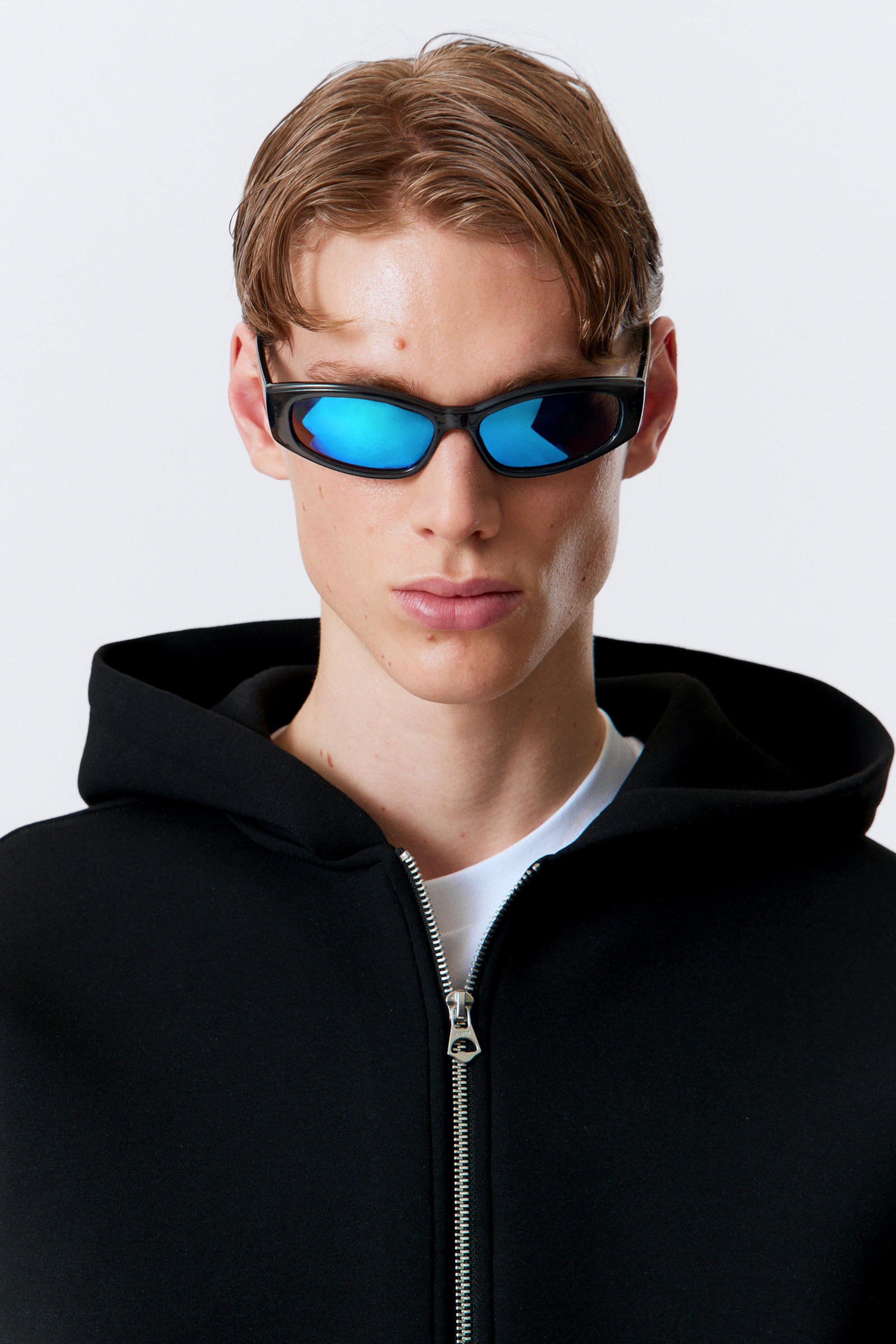 Dark Grey - Blue Lenses - Slide Curved Frame Unisex Sunglasses - 1