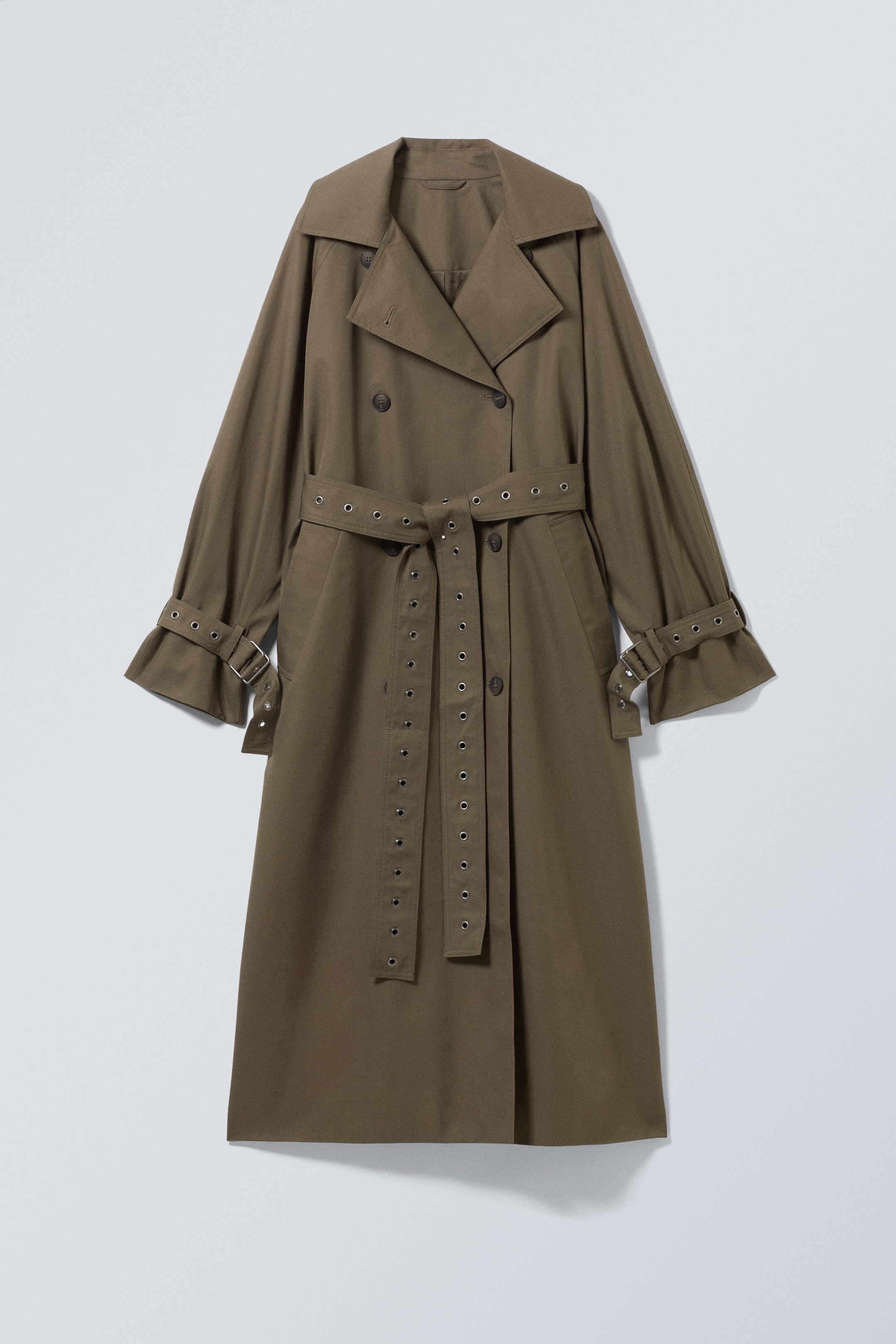 Dunkles Graubraun - Doppelreihiger Trenchcoat in Oversize-Fit - 1