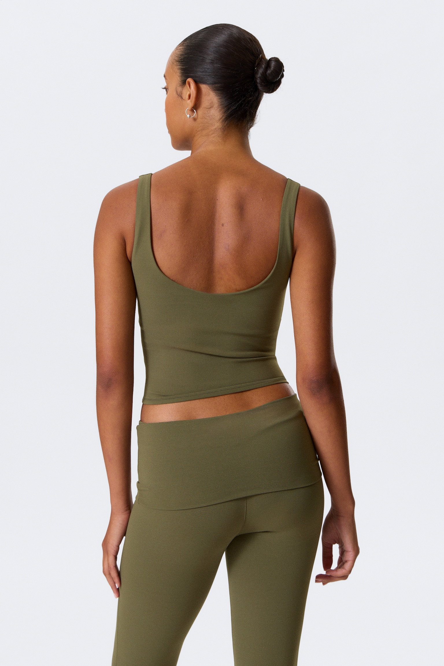 Cropped Sports Top - Dark Khaki Green/White/Black/Dark Brown - 5
