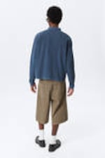 Marineblauw met wassing - Piqué overhemd met knopen en lange mouwen - 4