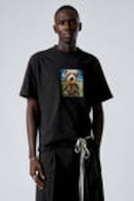 Schwarz - Fish-Eye Teddy - Bedrucktes kastiges T-Shirt - 1