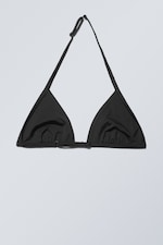 Black - Halter Scoop Neck Triangle Bikini Top - 1