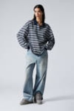 Striped Dark Blue - Striped Oversized Polo Shirt - 0