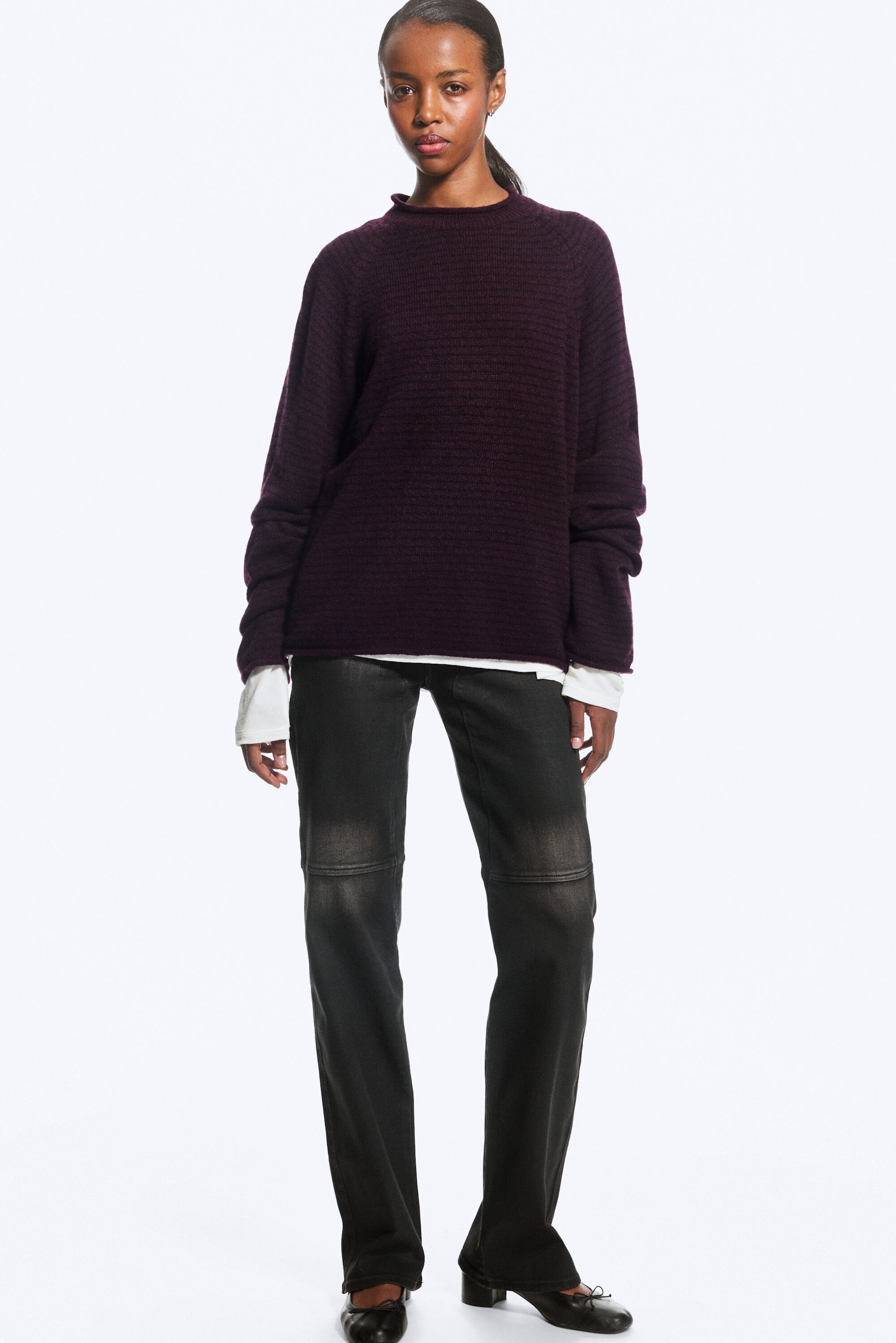 Striped Dark Purple - Avslappnad jumper i ullmix - 2