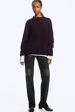 Striped Dark Purple - Avslappnad jumper i ullmix - 2