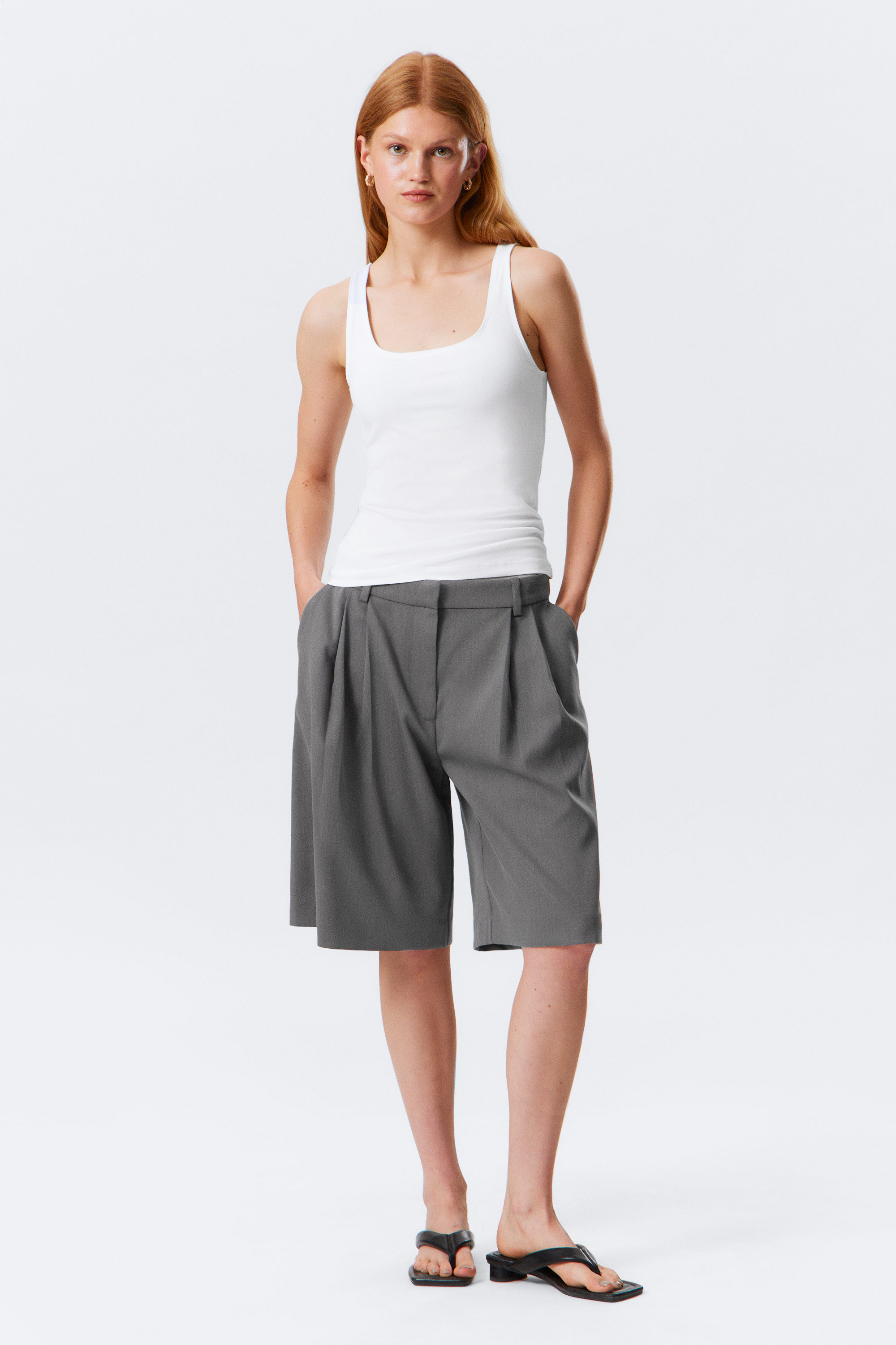 White - Fitted Square Neck Tank Top - 2