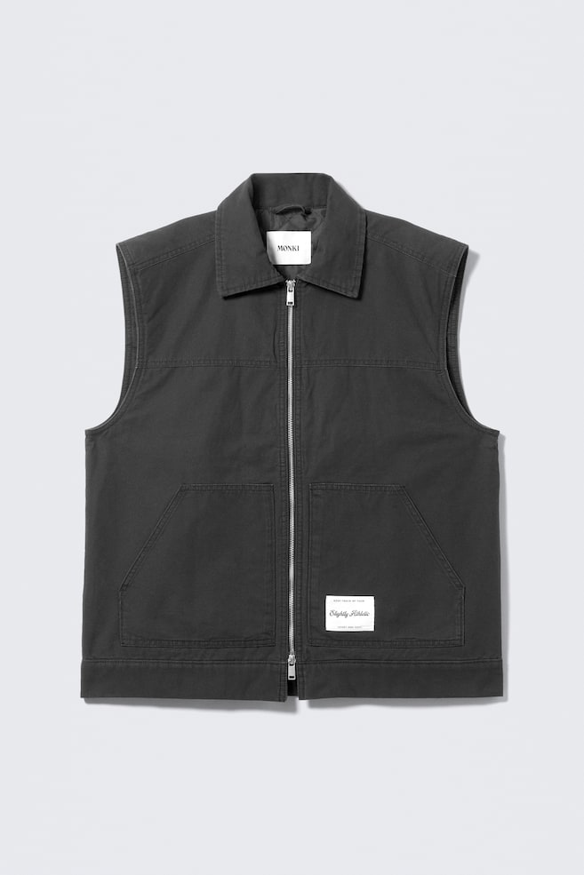 Lightly Padded Canvas Zip Vest - Black/Brown - 1