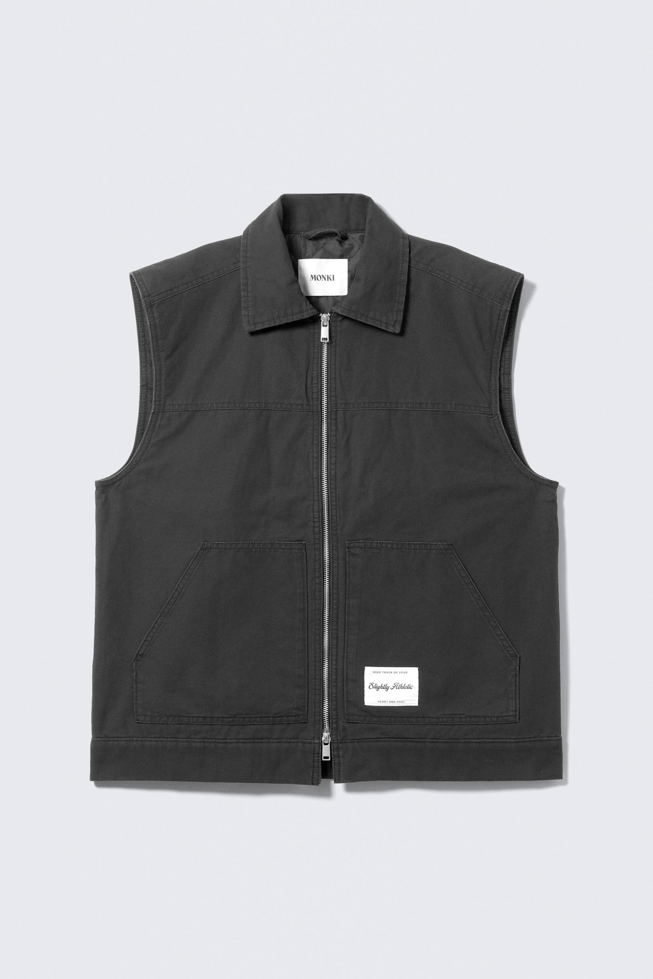 Black - Lightly Padded Canvas Zip Vest - 1