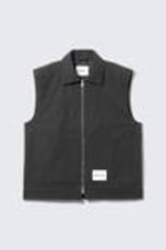Black - Lightly Padded Canvas Zip Vest - 4