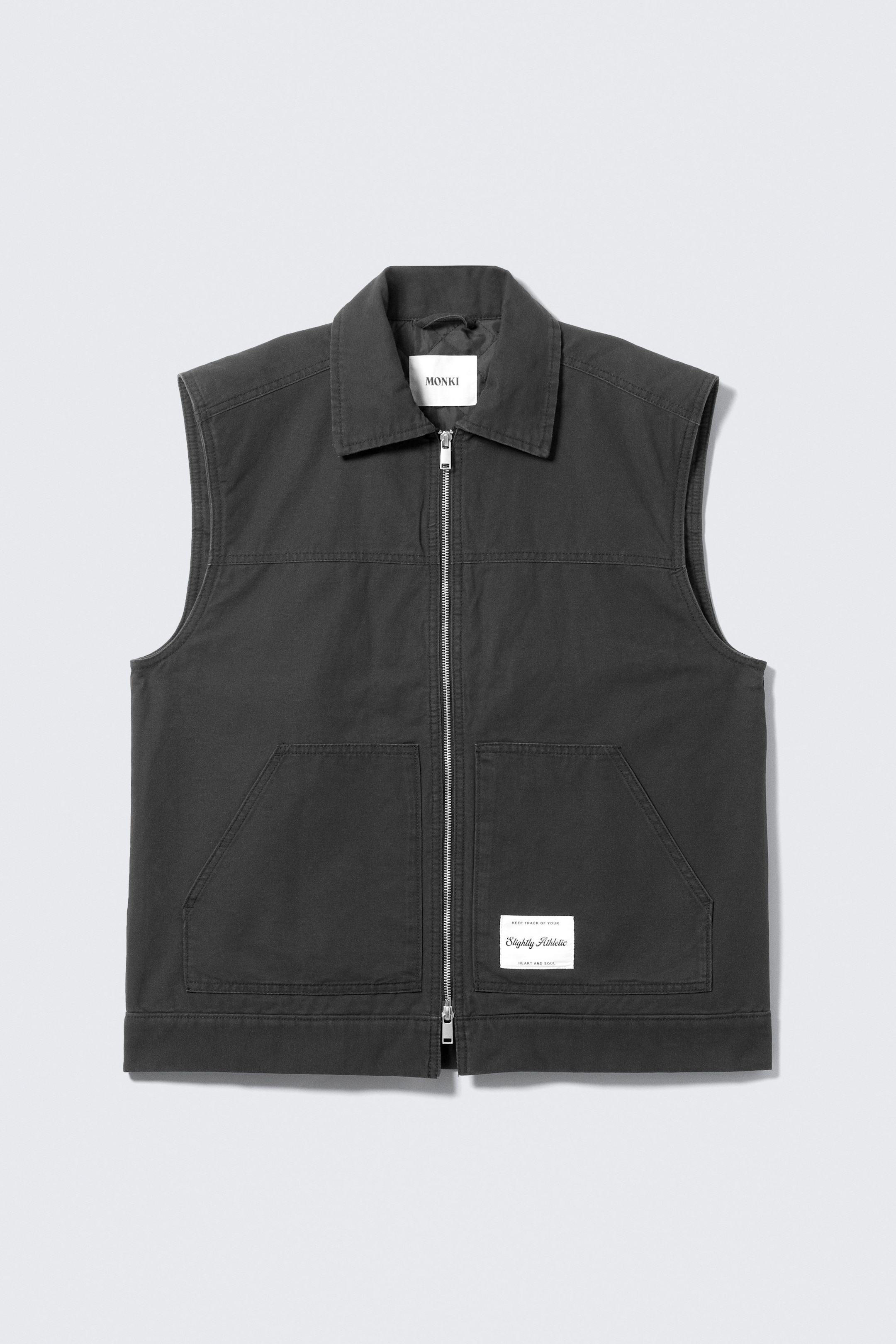 Black - Lightly Padded Canvas Zip Vest - 3