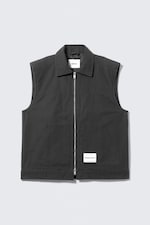 Black - Lightly Padded Canvas Zip Vest - 3