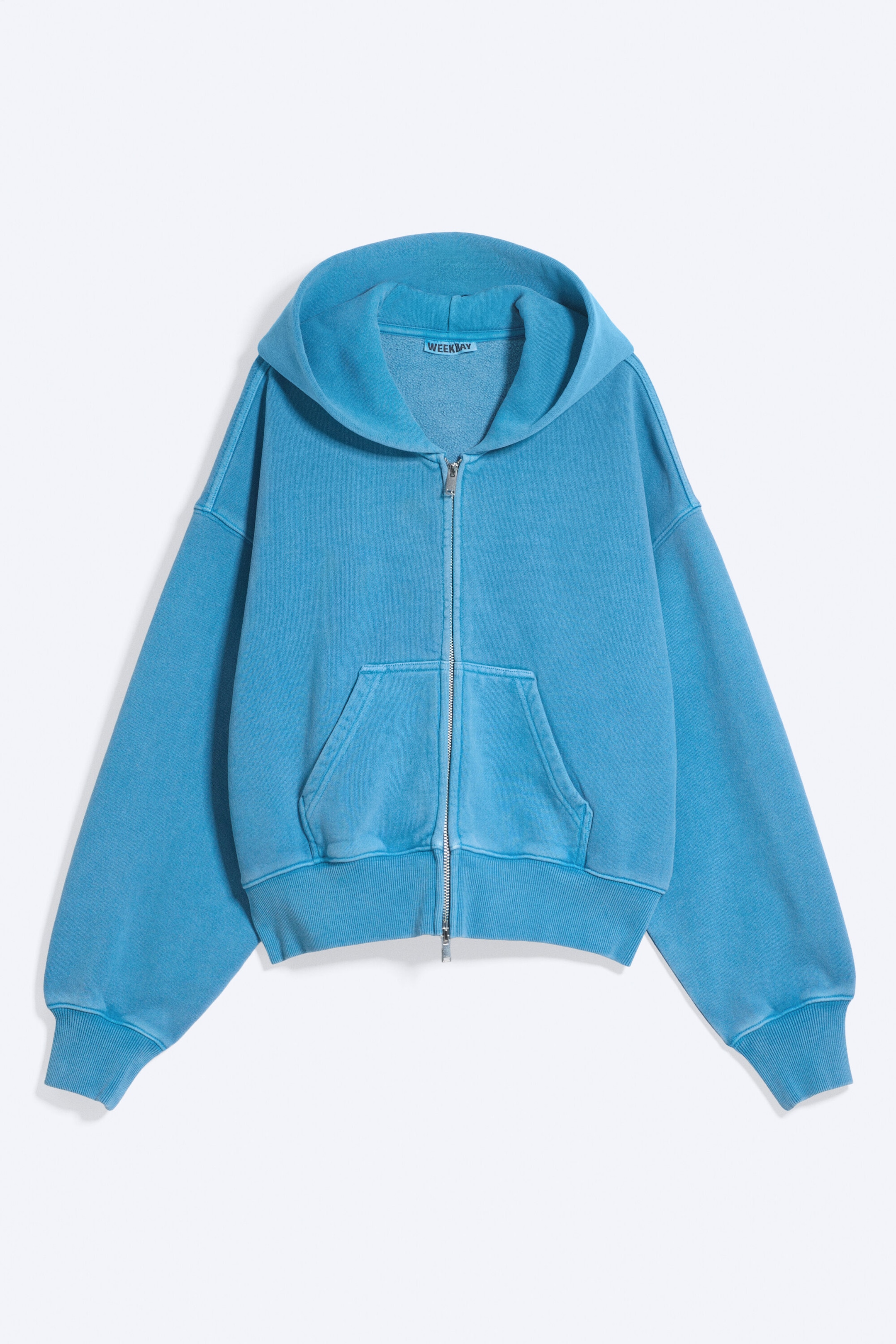 Washed Light Blue - Cropped Boxy Zip Hoodie