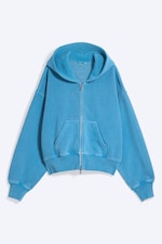 Washed Light Blue - Cropped Boxy Zip Hoodie - 0