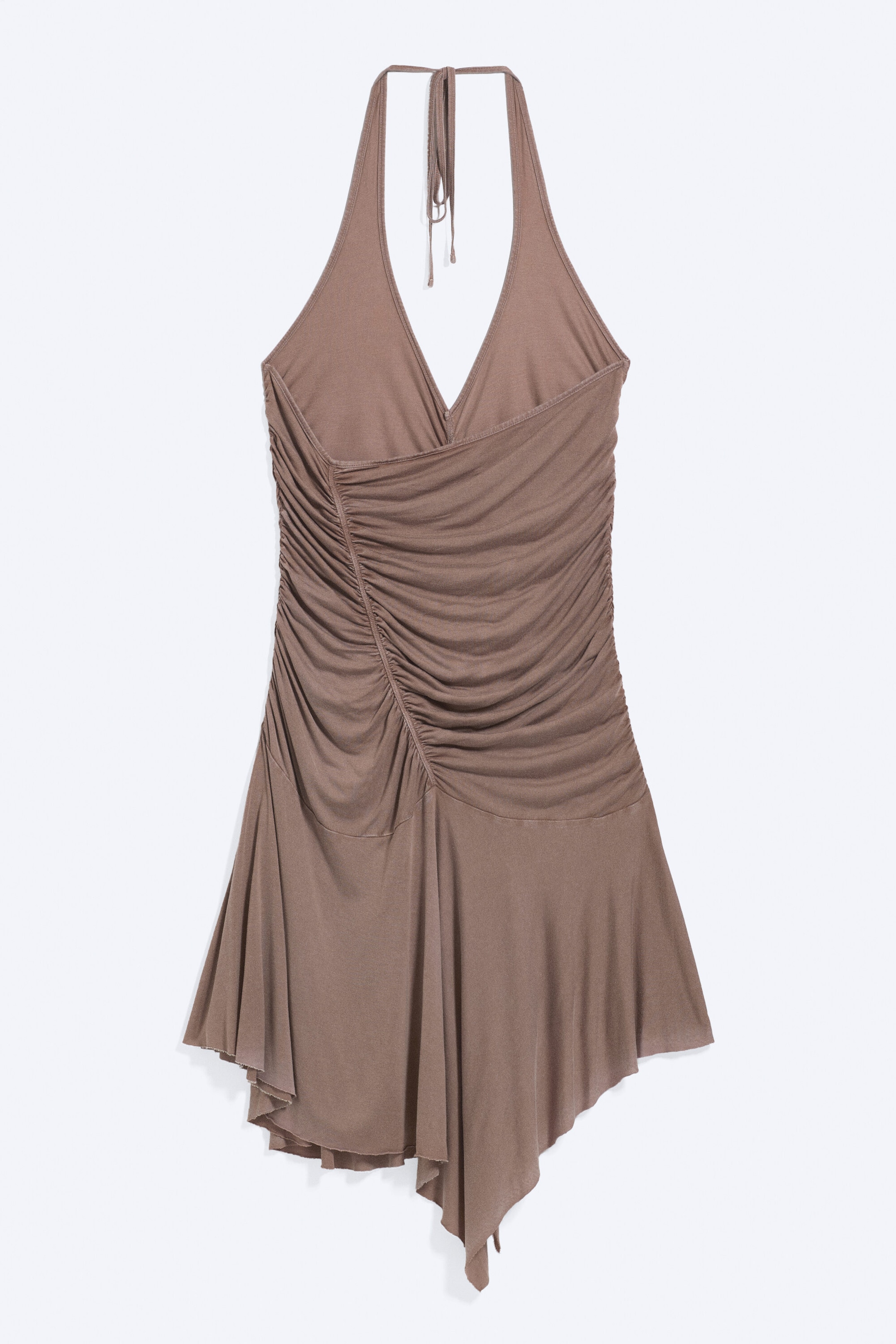 Gewaschenes Braun - Neckholder-Minikleid mit Raffungen - 6