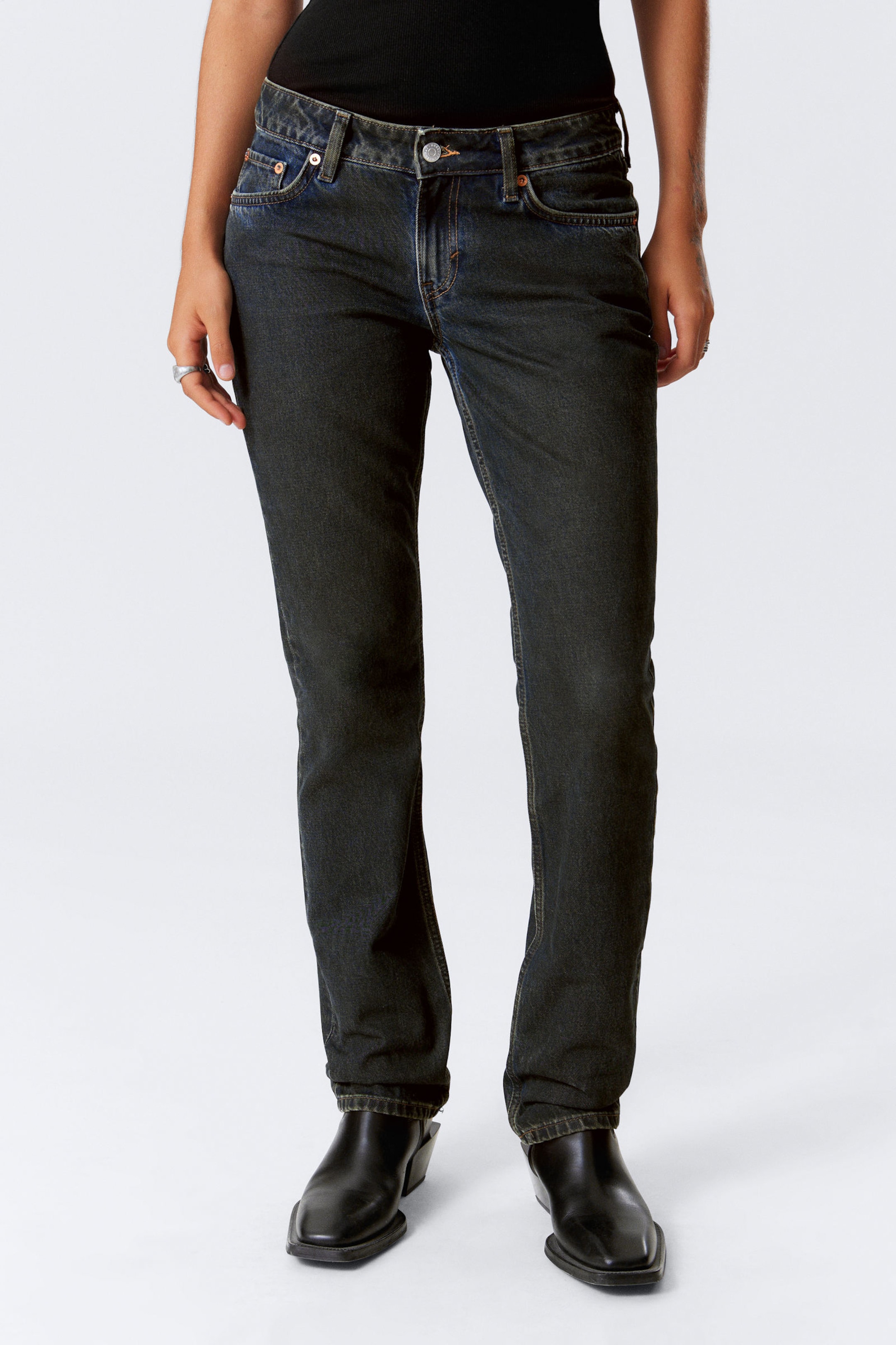 Soil Blue - Brown Stained Blue - Nail Low Rise Slim Straight Leg Jeans - 2