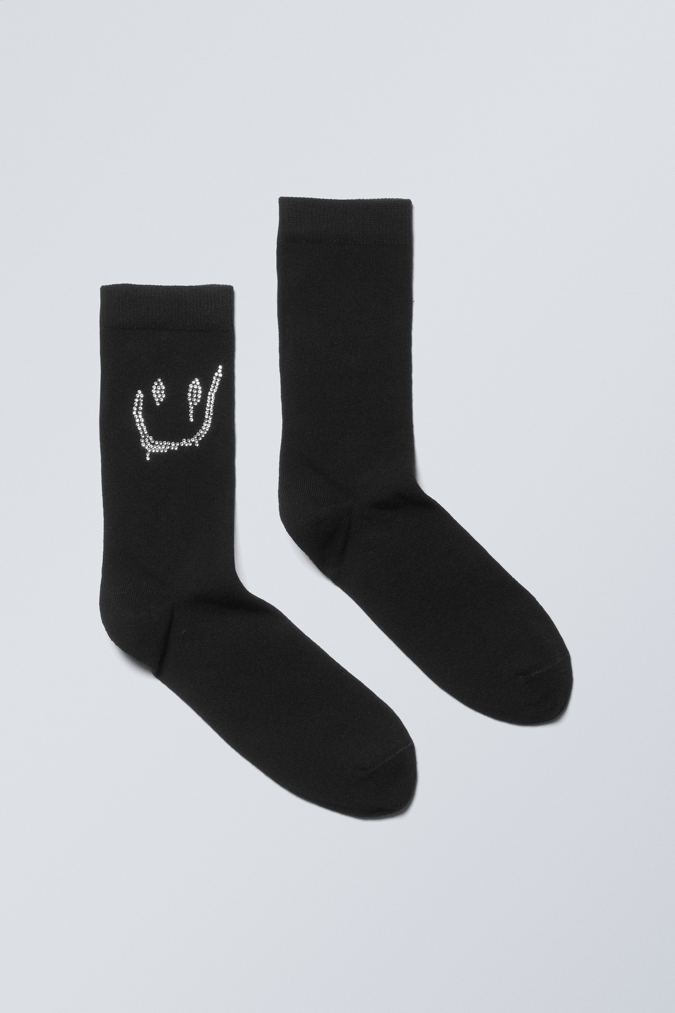 Black Rhinestones Drippy Smile - Cotton Rhinestone Socks - 0