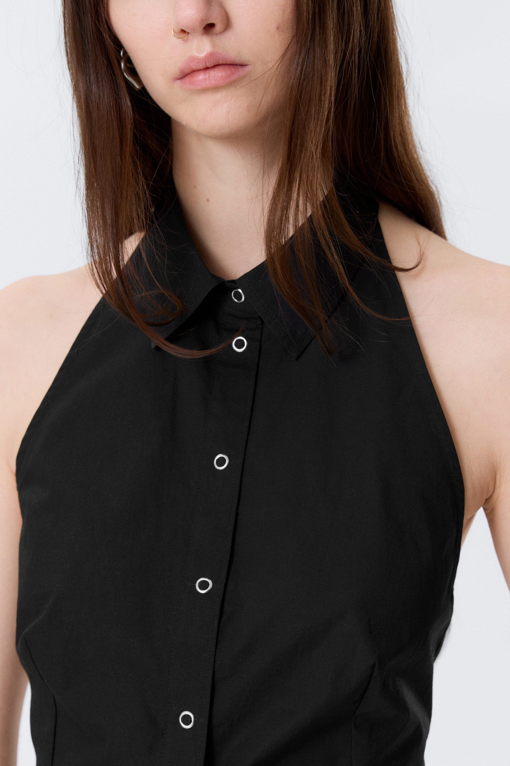 Black - Sleeveless Halterneck Shirt Top - 2