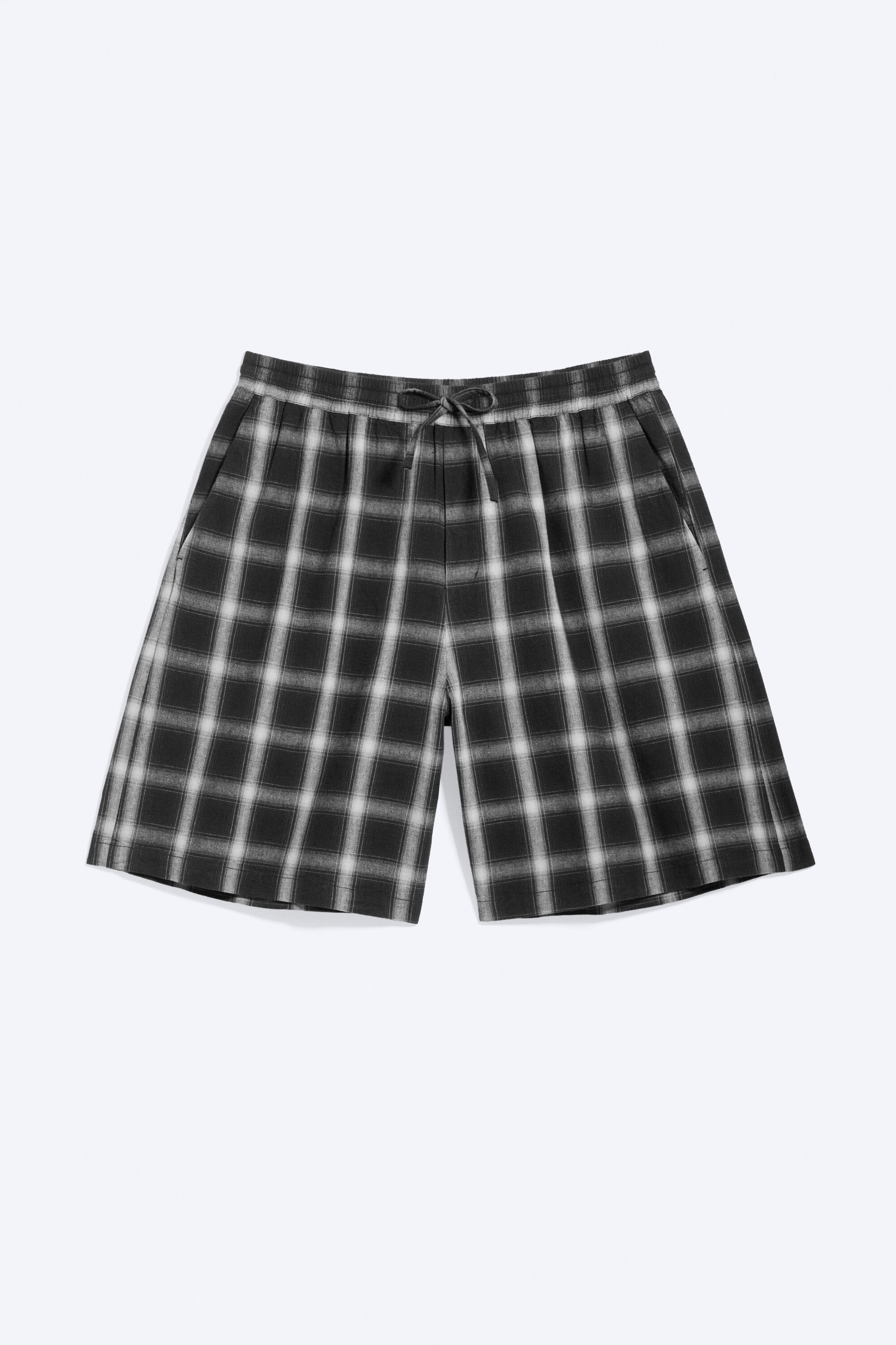 Schwarz kariert - Shorts aus Leinenmischung - 3