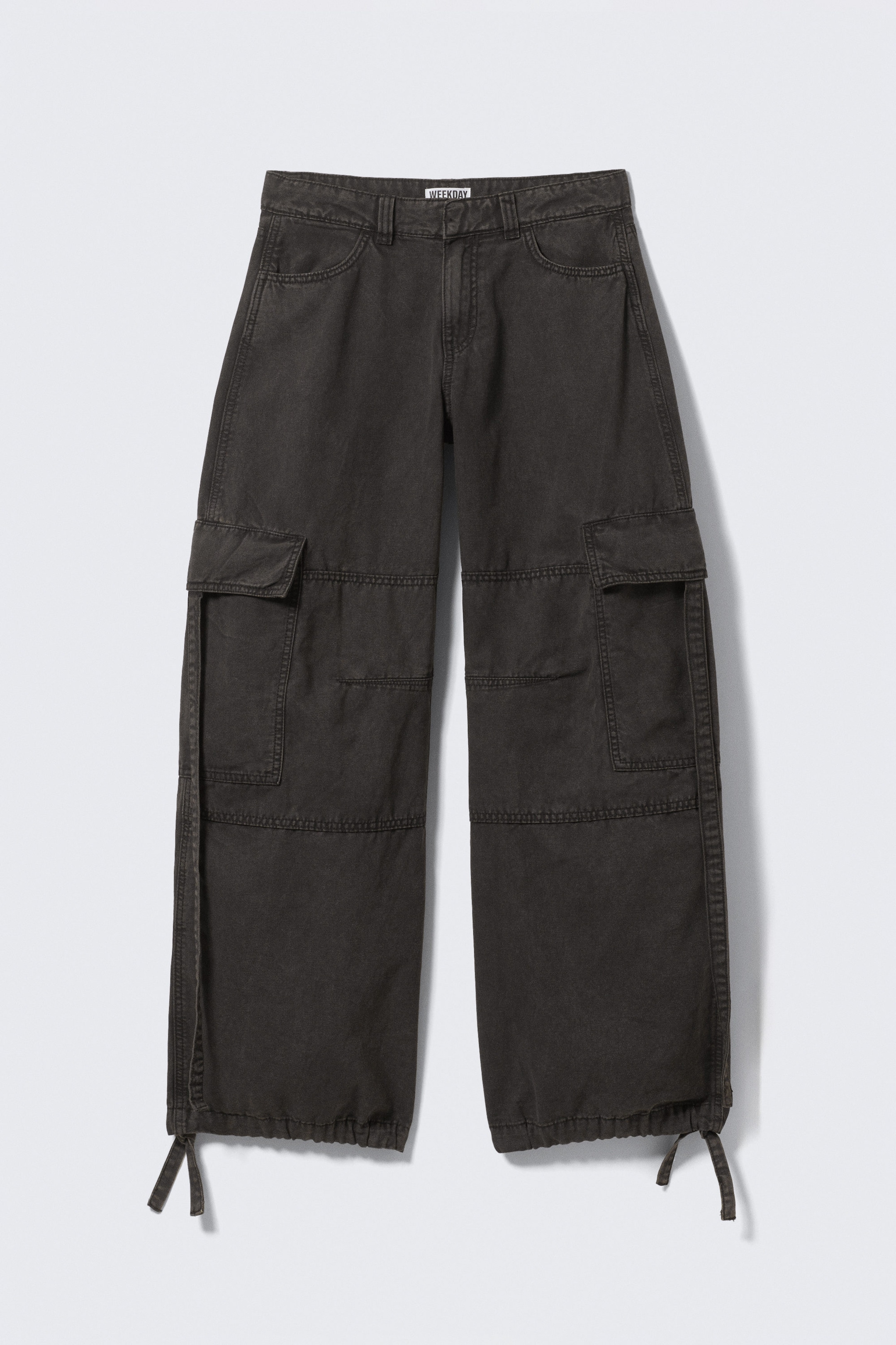 Dark Grey - Low Rise Cargo Strap Twill Trousers - 1