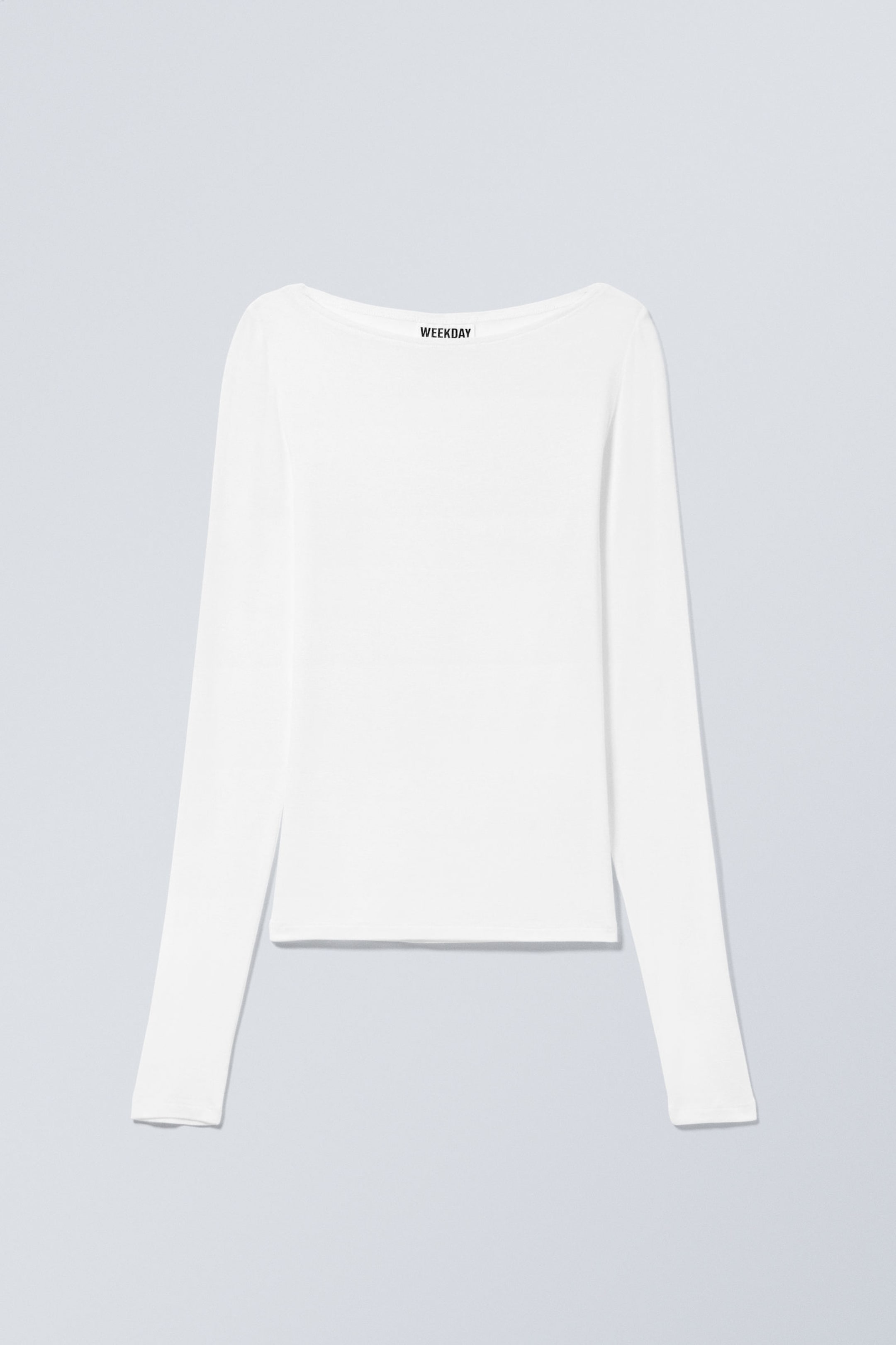 White - Boatneck Long Sleeve Top - 1