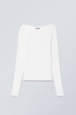 White - Boatneck Long Sleeve Top - 0