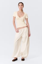 Cream - Slim Deep V-neck T-shirt - 0