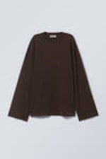 Dunkelbraun - Oversized-T-Shirt mit langen Ärmeln - 3