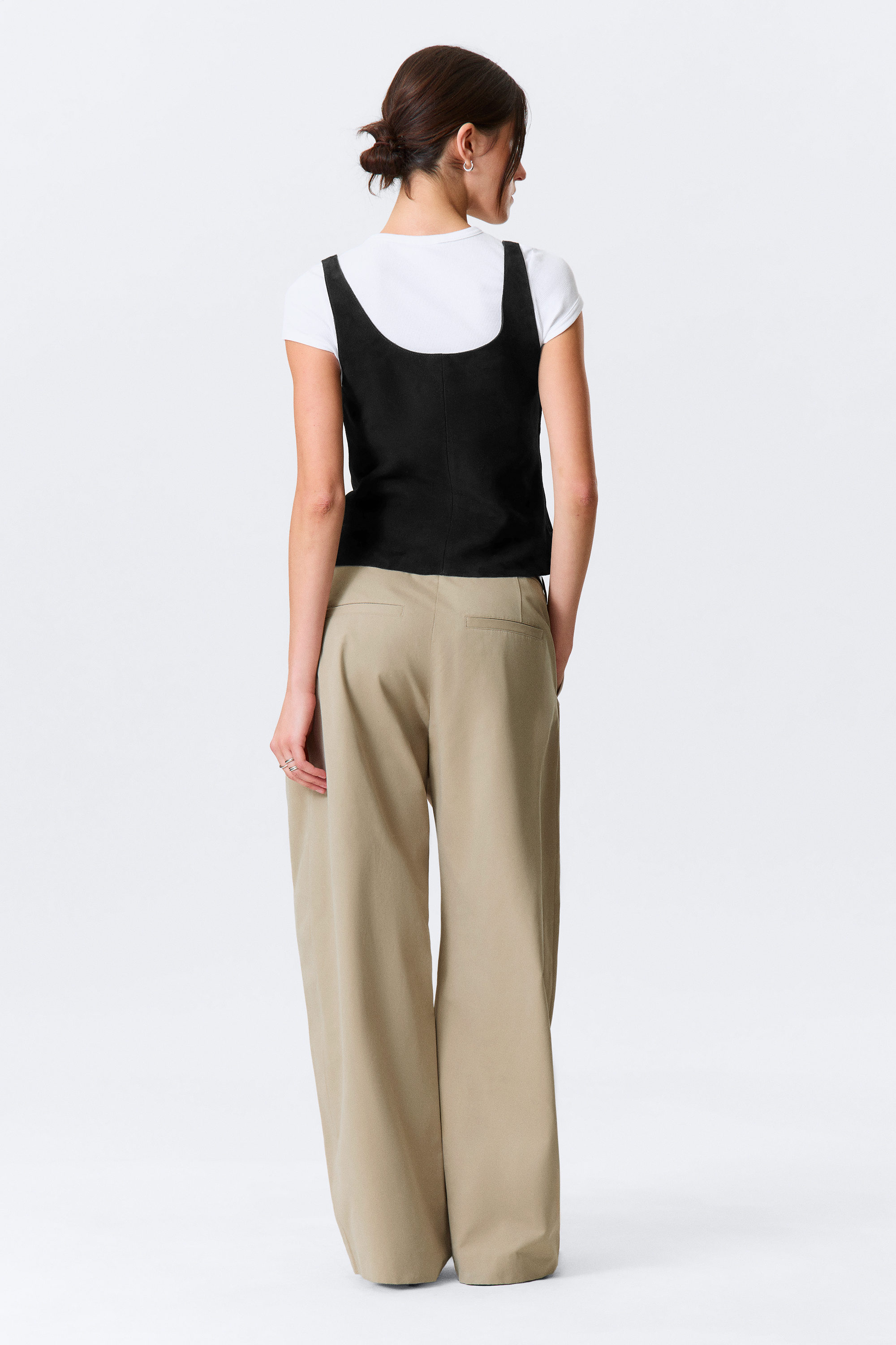 Black - Scooped Leather Tank Top - 3