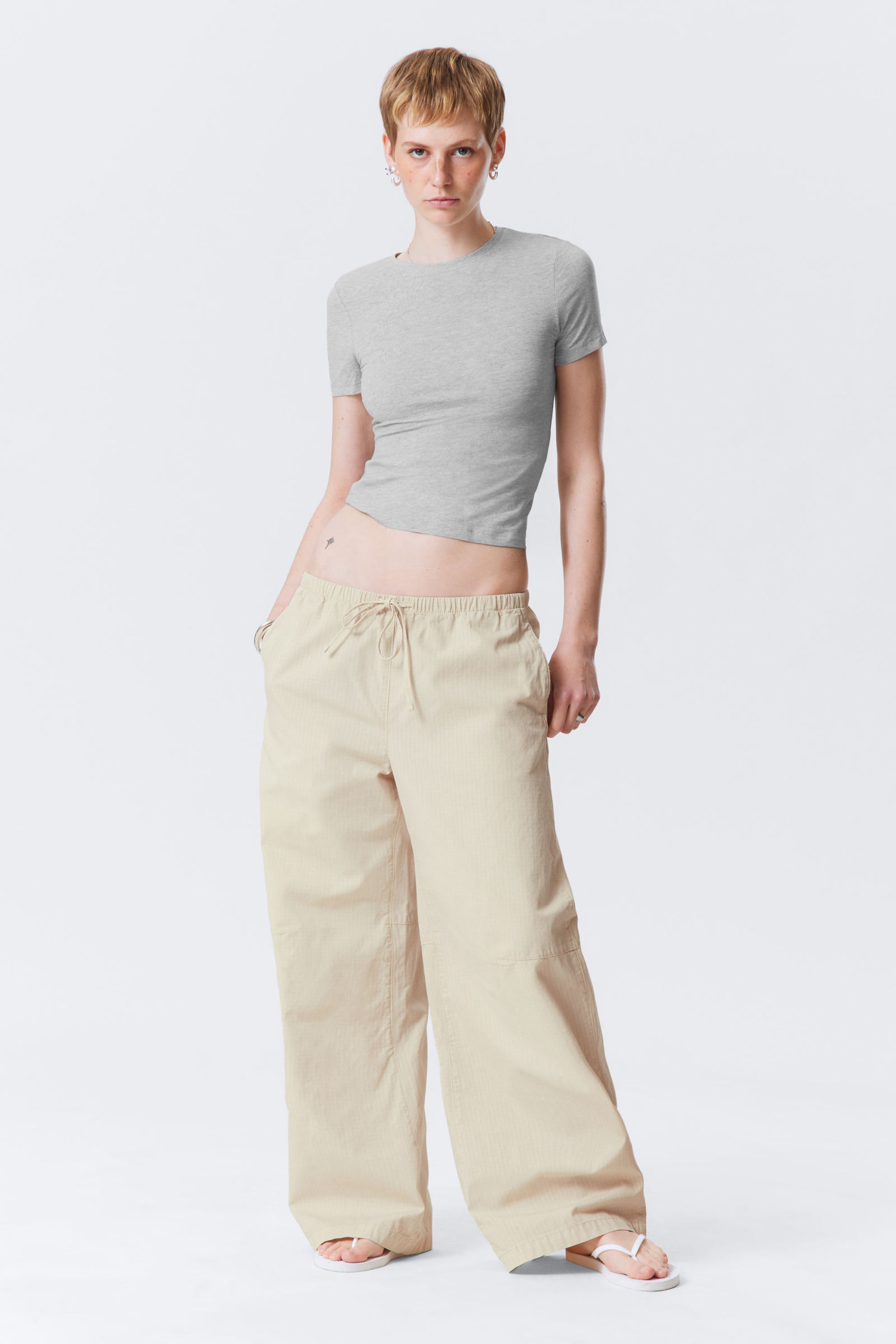 #F3EFE5 - Loose Fit Washed Ripstop Trousers - 1