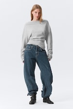 Ljus gråmelerad - Pleated Long-Sleeved Top - 1