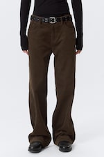 Brown - Relaxed Fit Low Rise Corduroy Trousers - 1