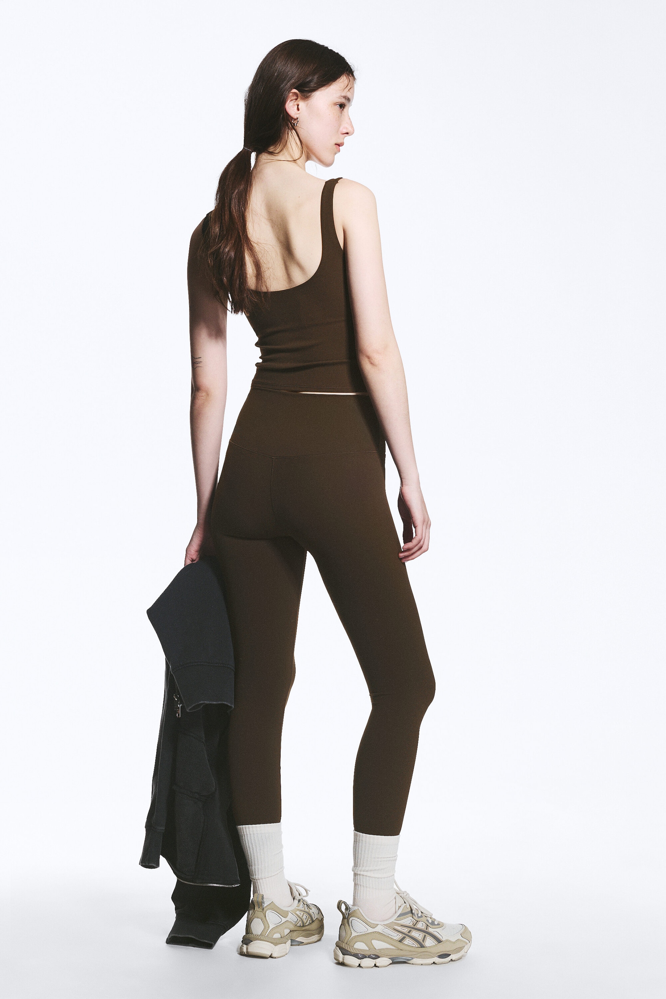 Mörkbrun - Högmidjade sporttights - 3